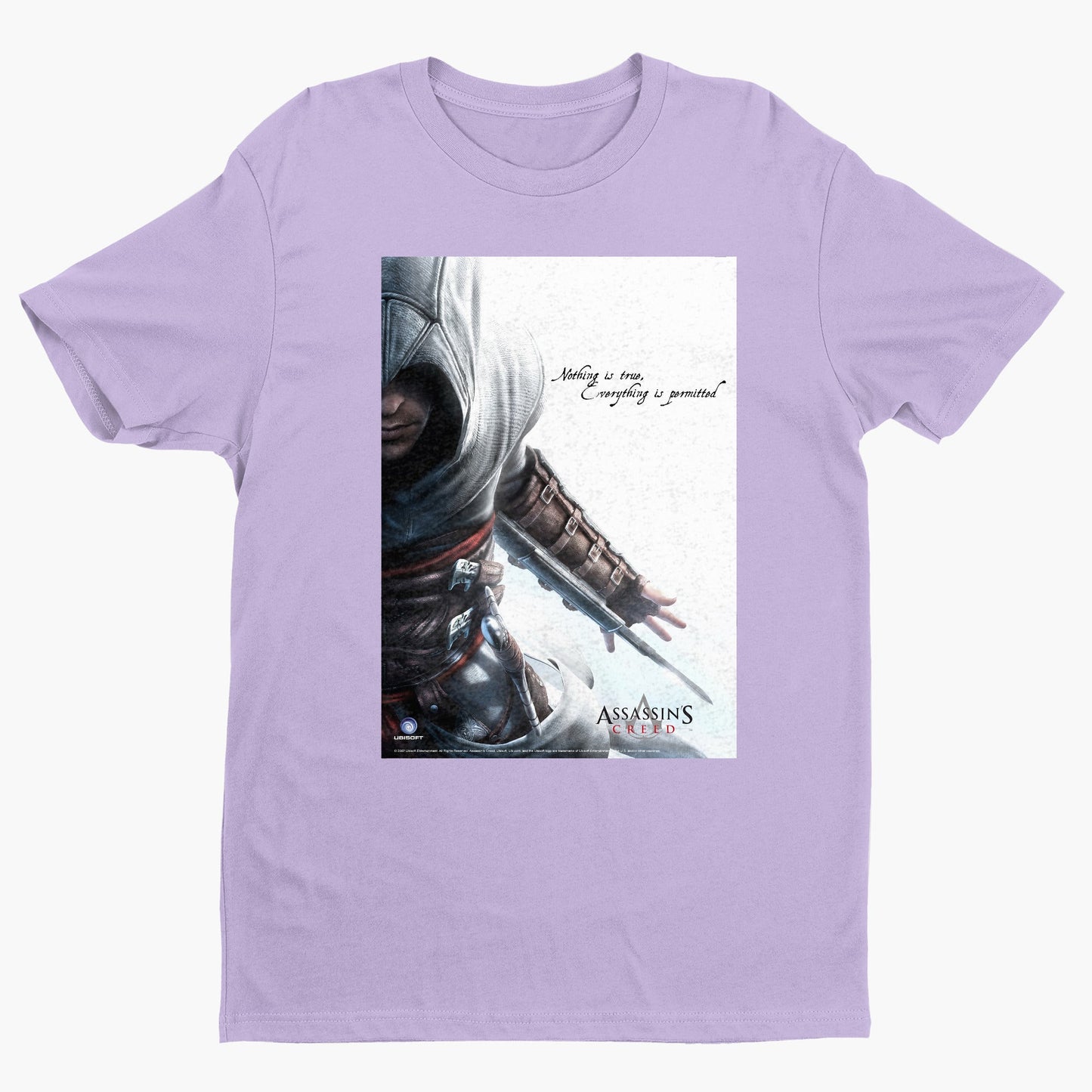 Assassin's Creed Nothing Is True promo art tee - violet unisex t-shirt, front view