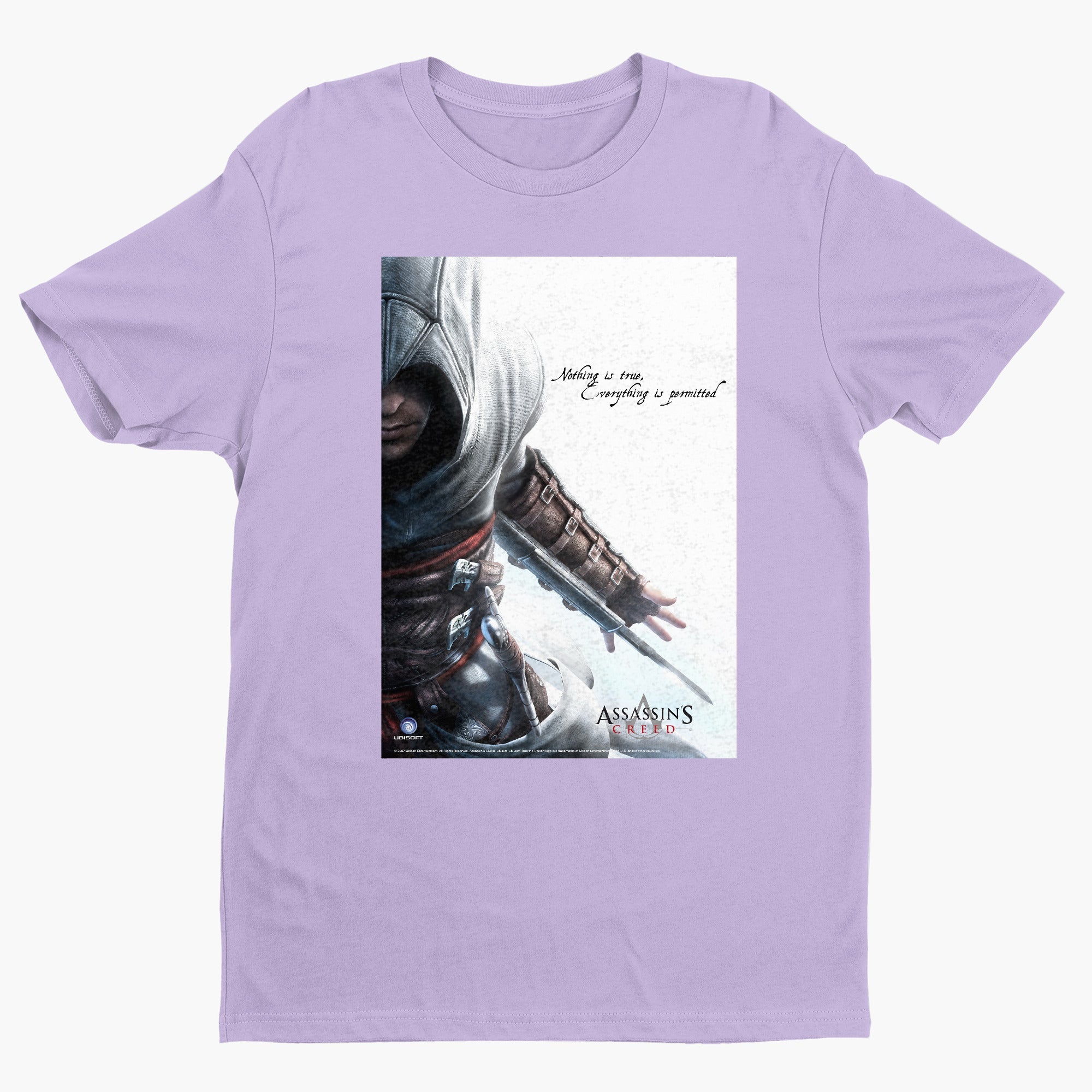 Assassin's Creed Nothing Is True promo art tee - violet unisex t-shirt, front view
