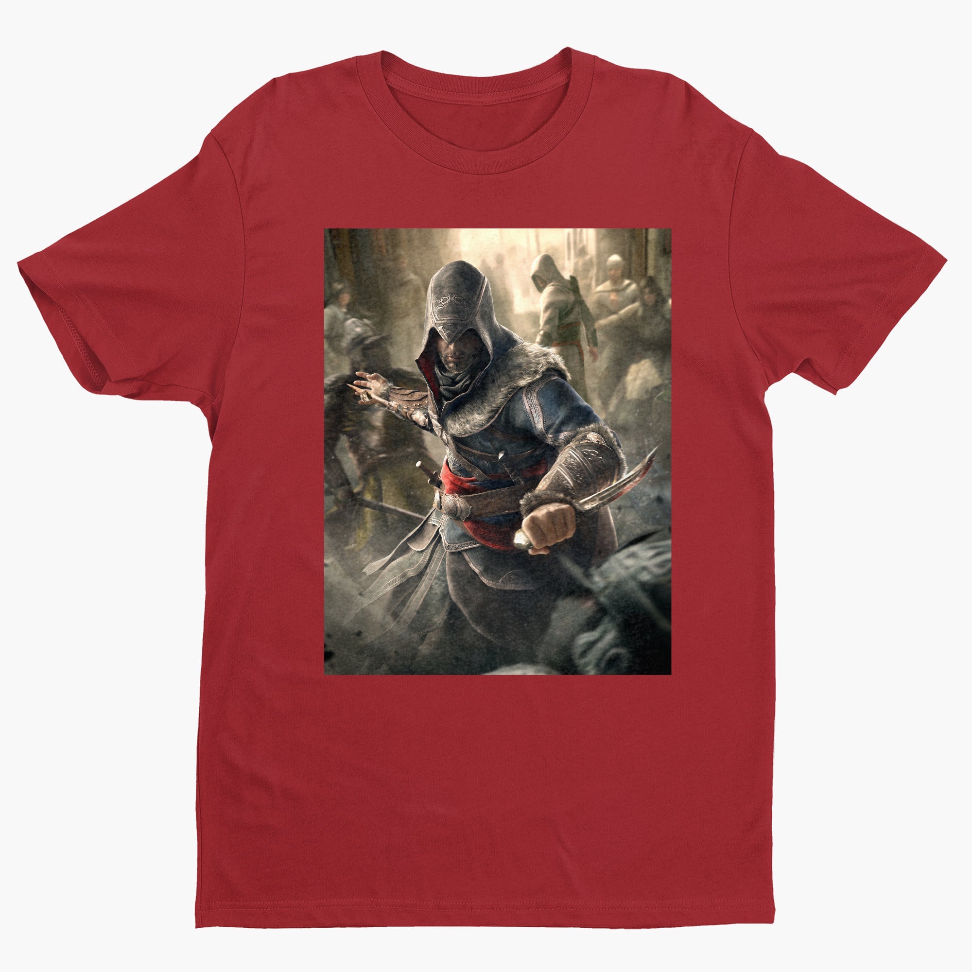 Assassin's Creed Revelations Ezio poster art tee - red unisex t-shirt, front view