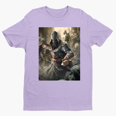 Assassin's Creed Revelations Ezio poster art tee - violet unisex t-shirt, front view