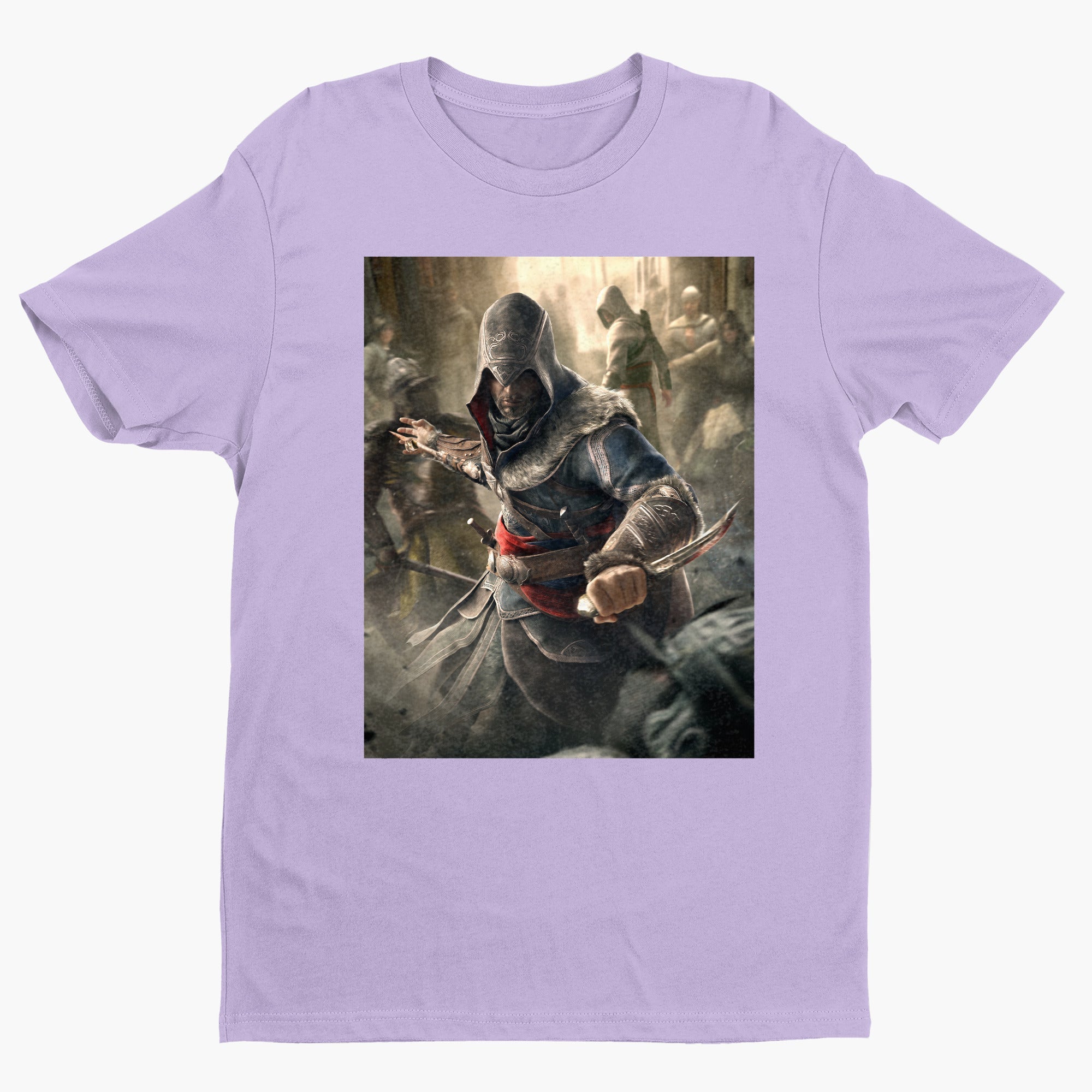 Assassin's Creed Revelations Ezio poster art tee - violet unisex t-shirt, front view