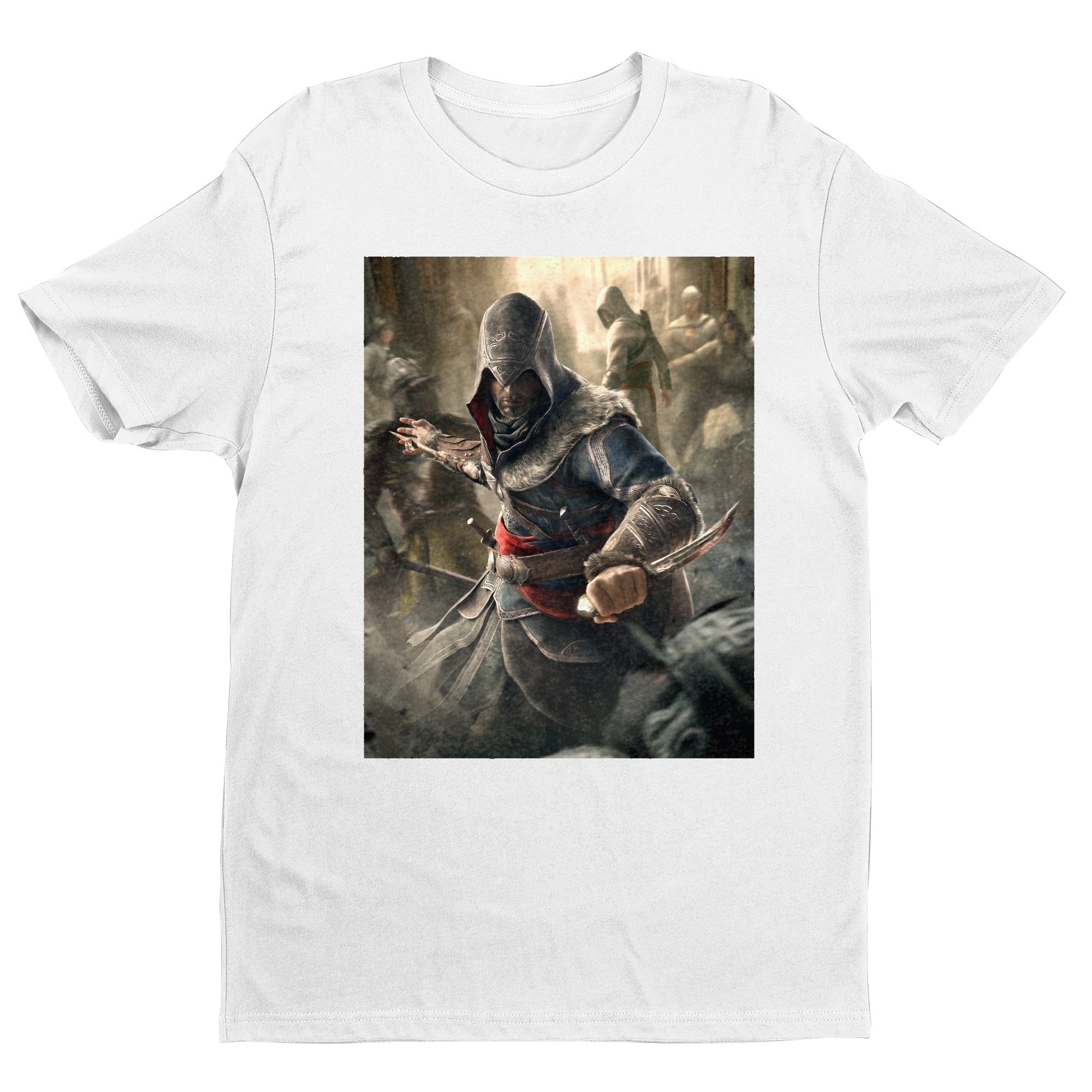 Assassin's Creed Revelations Ezio poster art tee - white unisex t-shirt, front view
