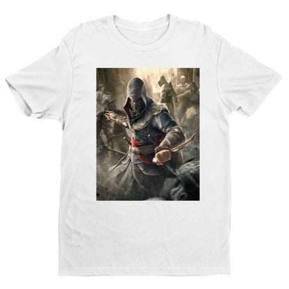 Assassin's Creed Revelations Ezio poster art tee - white unisex t-shirt, front view