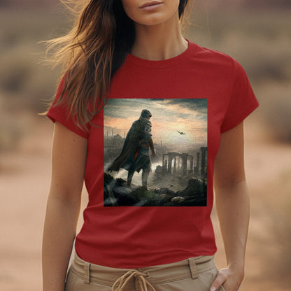 Assassin's Creed Revelations Ezio promo art tee worn by a model, red