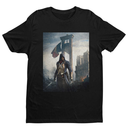 Assassin's Creed Unity alternate key art tee - black unisex t-shirt, front view
