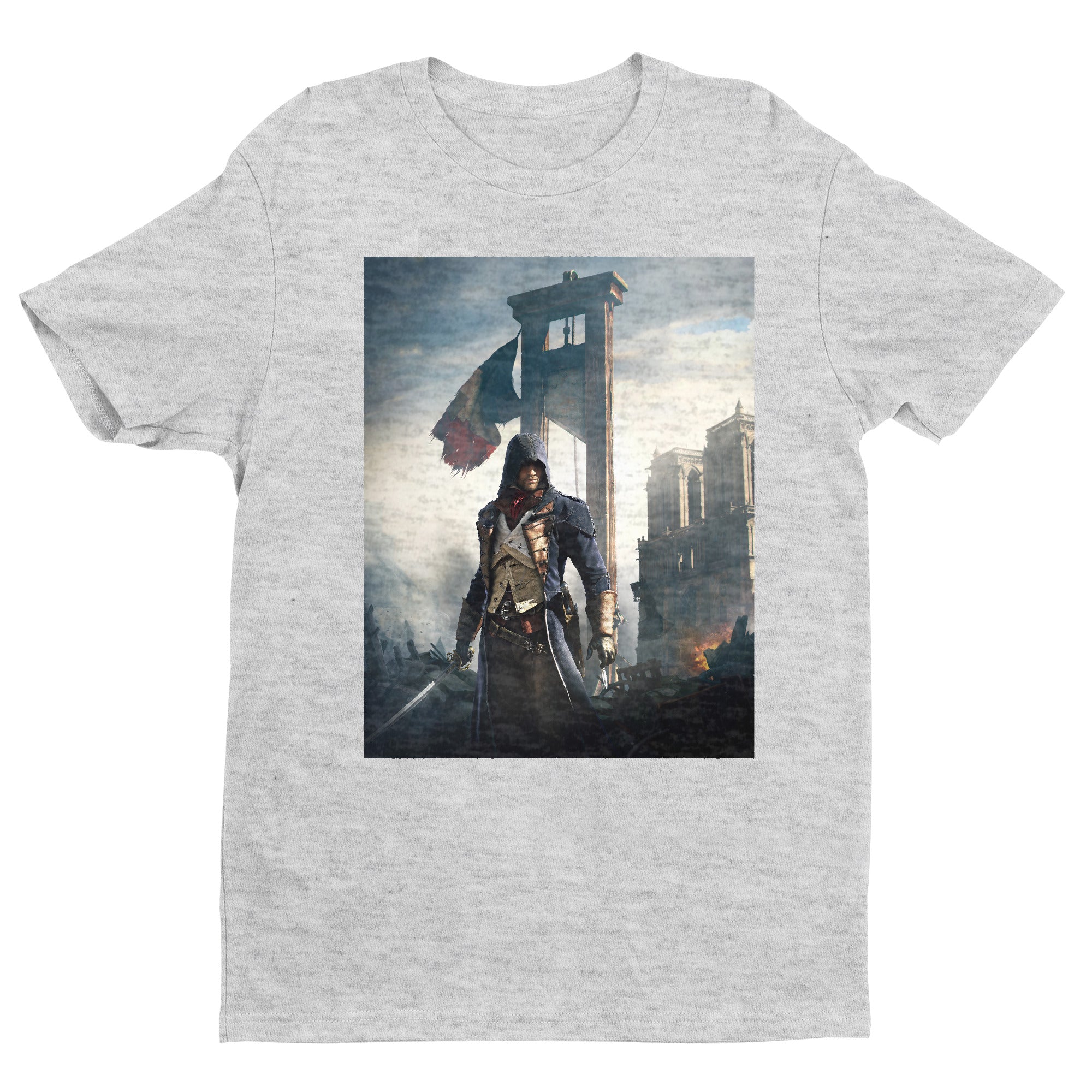 Assassin's Creed Unity alternate key art tee - gray unisex t-shirt, front view