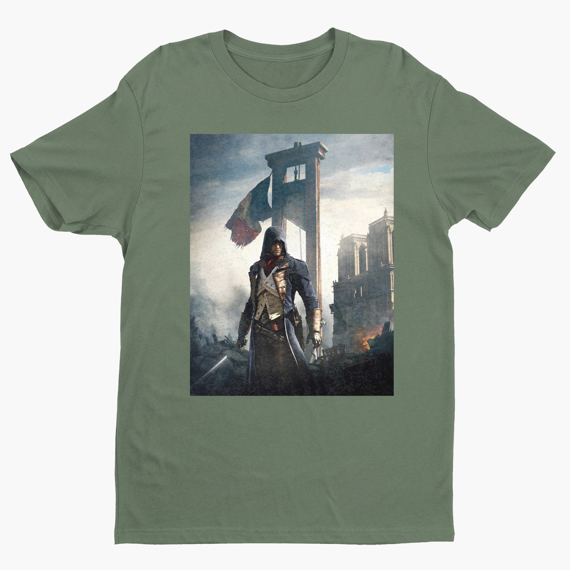 Assassin's Creed Unity alternate key art tee - green unisex t-shirt, front view