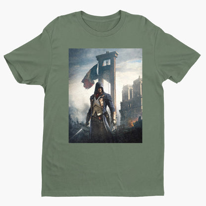 Assassin's Creed Unity alternate key art tee - green unisex t-shirt, front view
