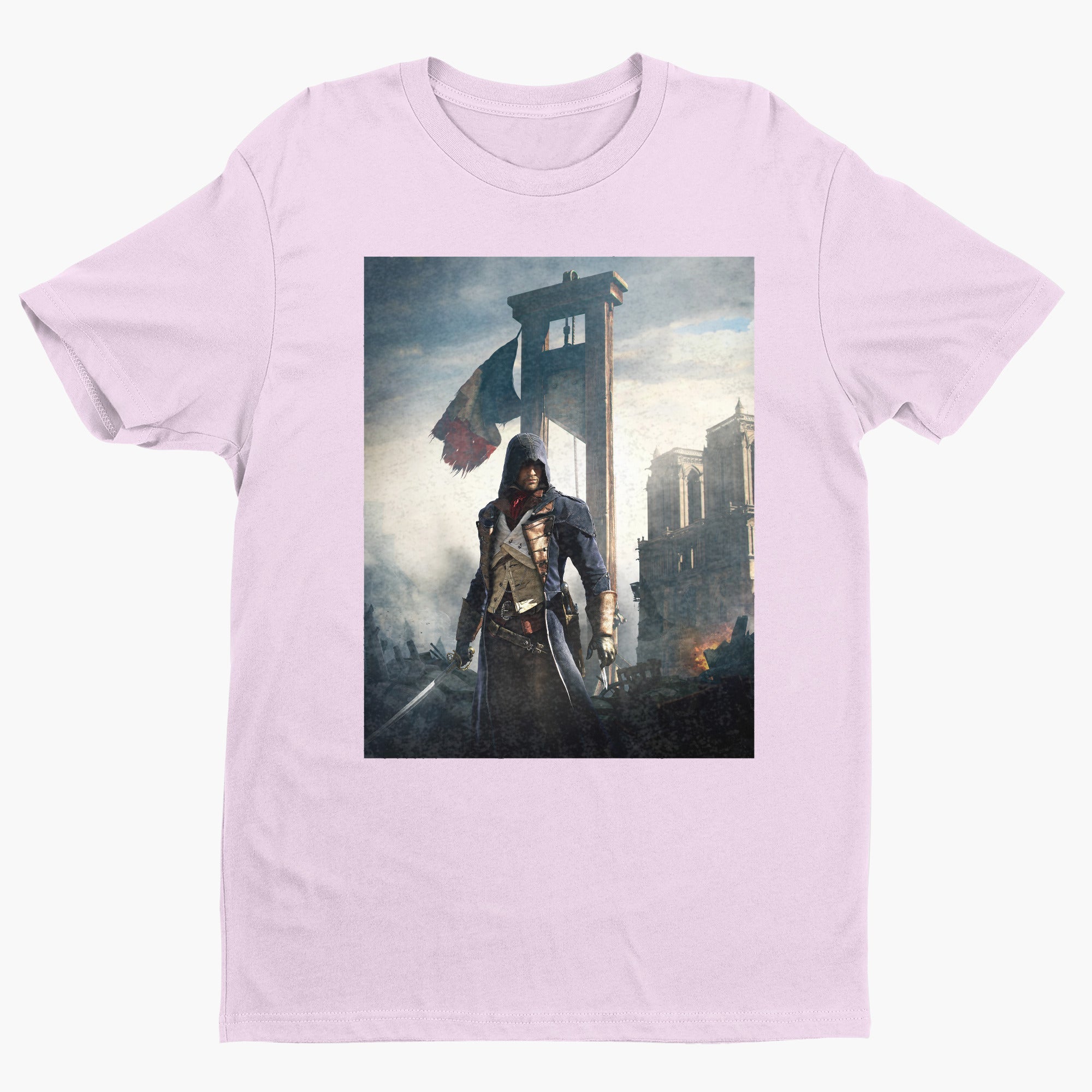 Assassin's Creed Unity alternate key art tee - light pink unisex t-shirt, front view