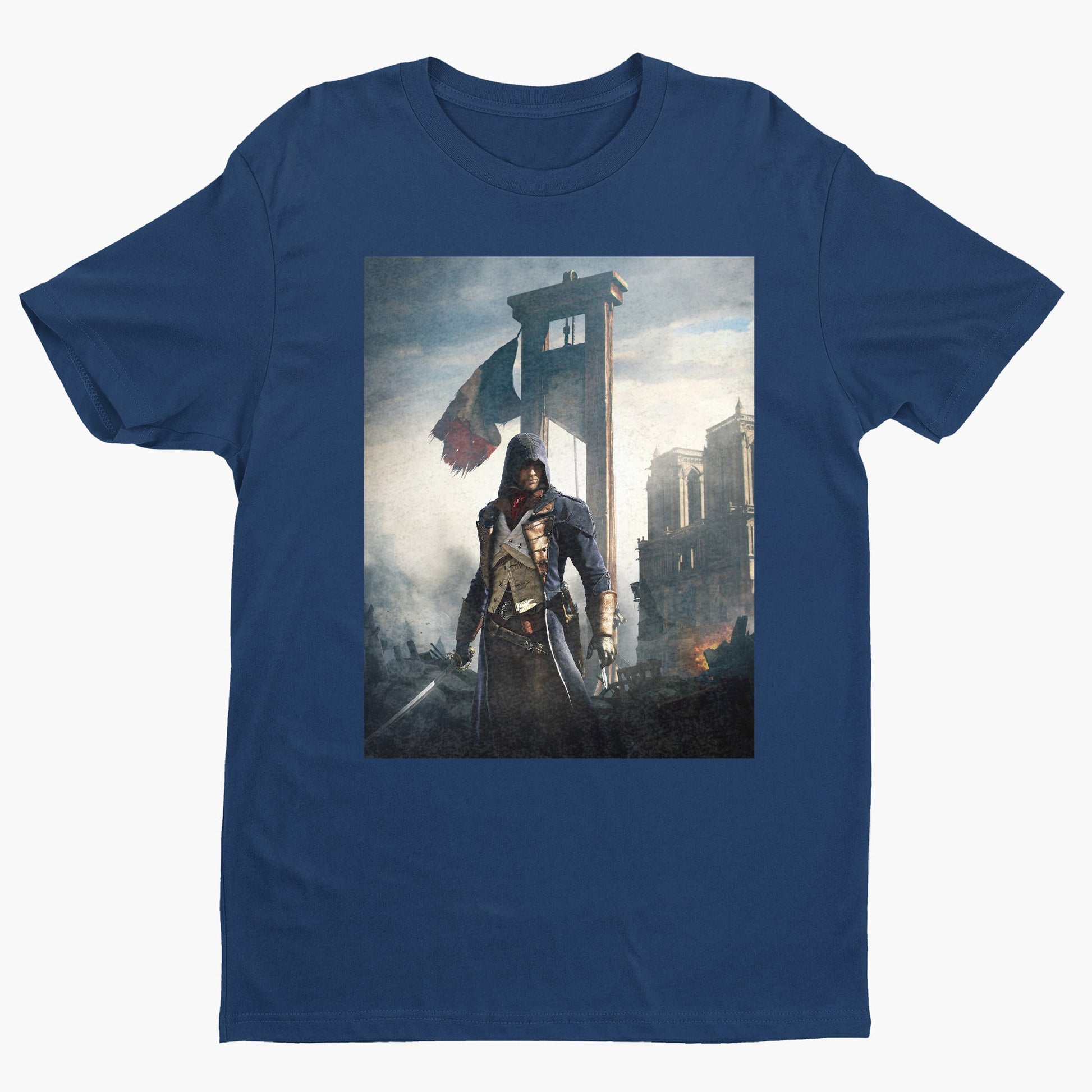 Assassin's Creed Unity alternate key art tee - navy unisex t-shirt, front view