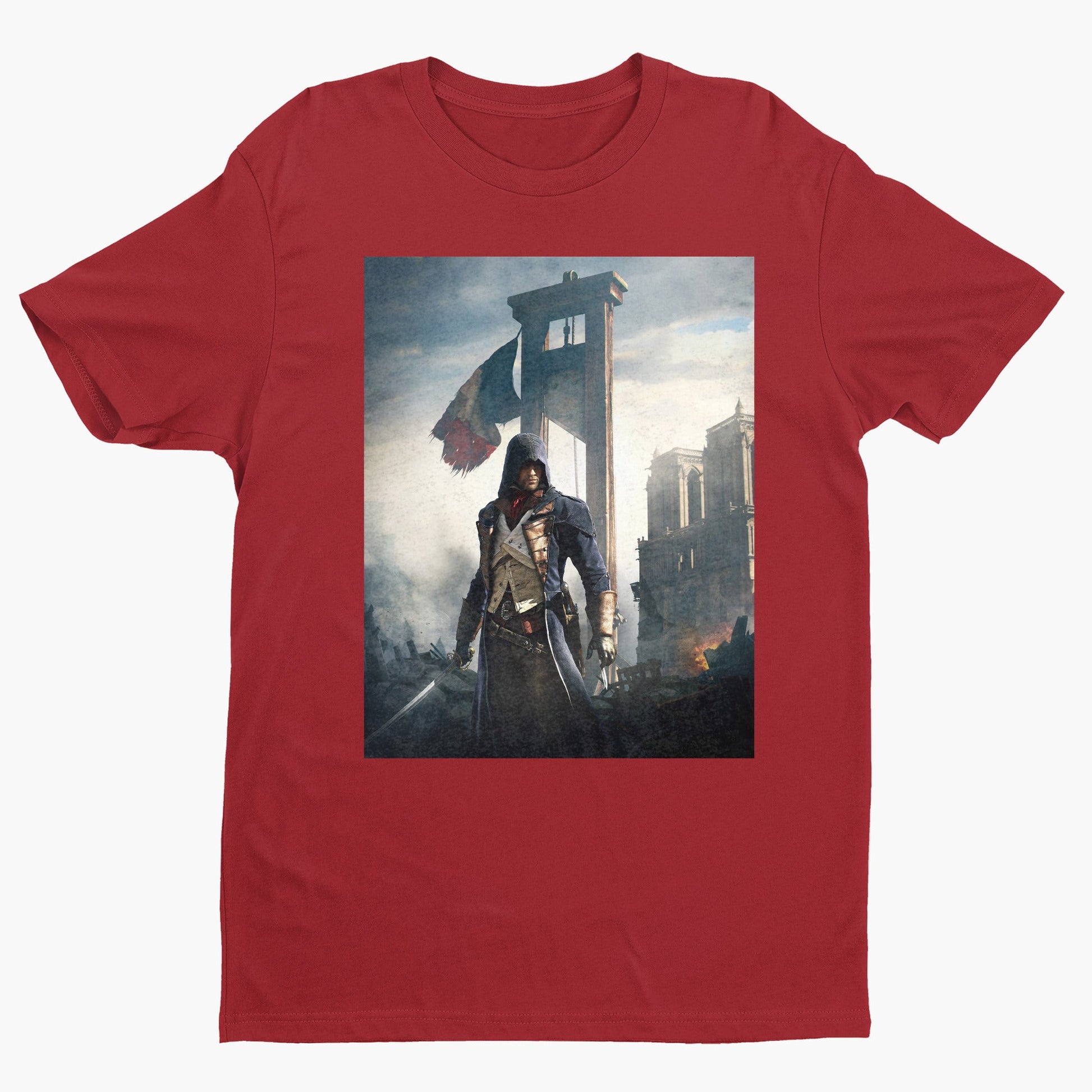 Assassin's Creed Unity alternate key art tee - red unisex t-shirt, front view