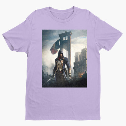 Assassin's Creed Unity alternate key art tee - violet unisex t-shirt, front view