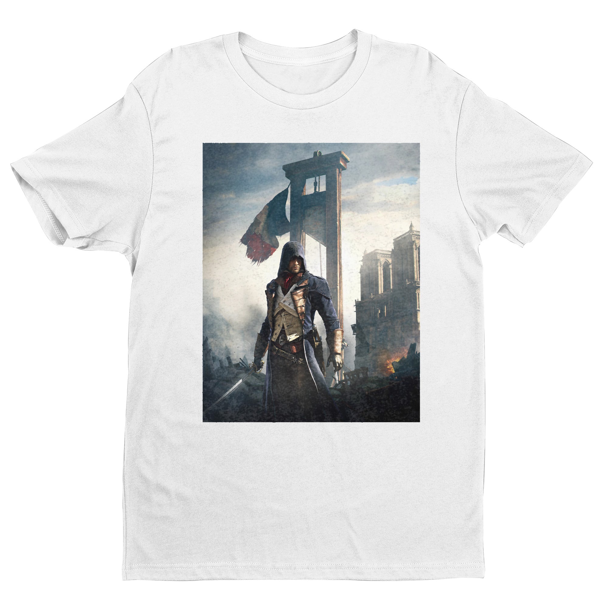 Assassin's Creed Unity alternate key art tee - white unisex t-shirt, front view