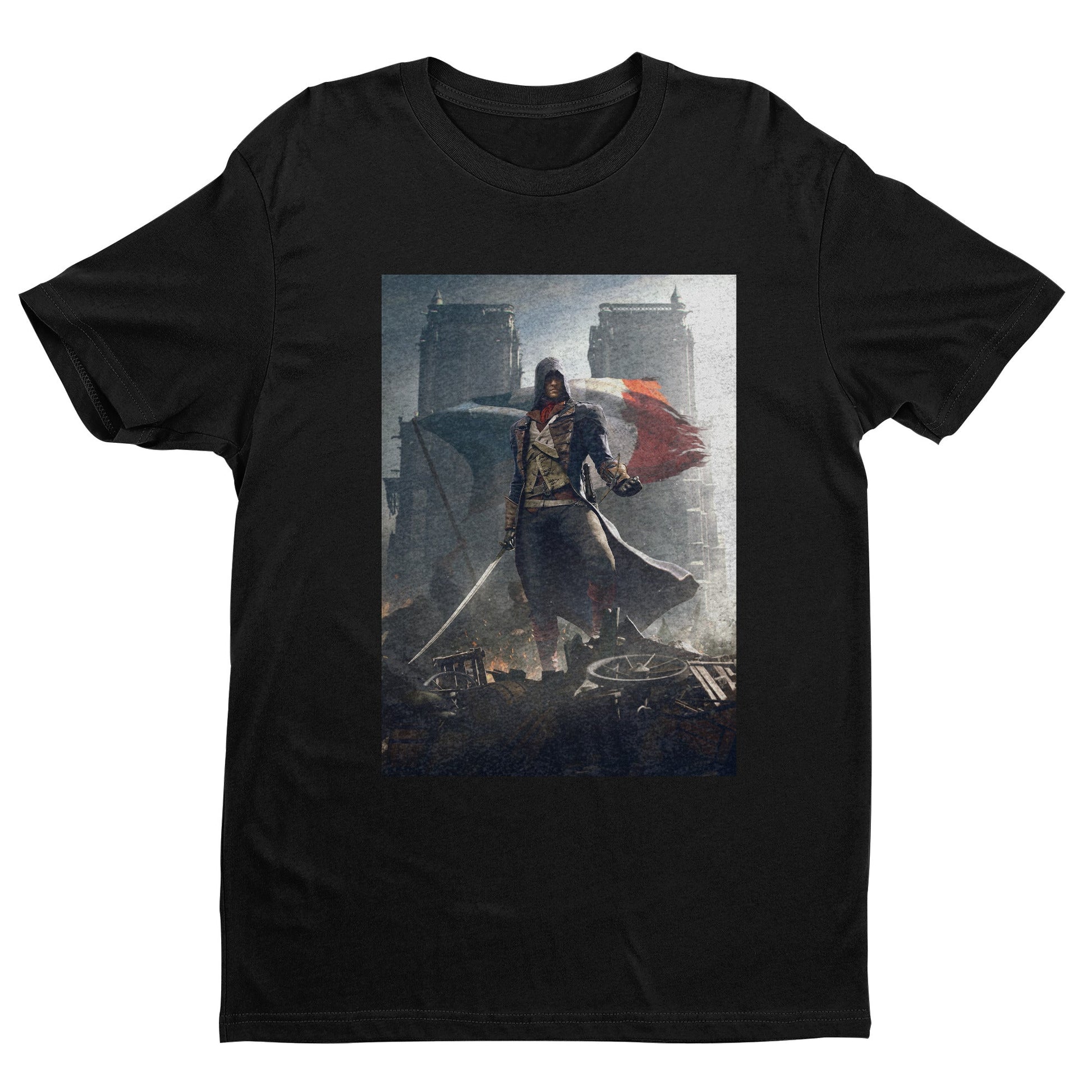 Assassin's Creed Unity key artwork tee - black unisex t-shirt, front view