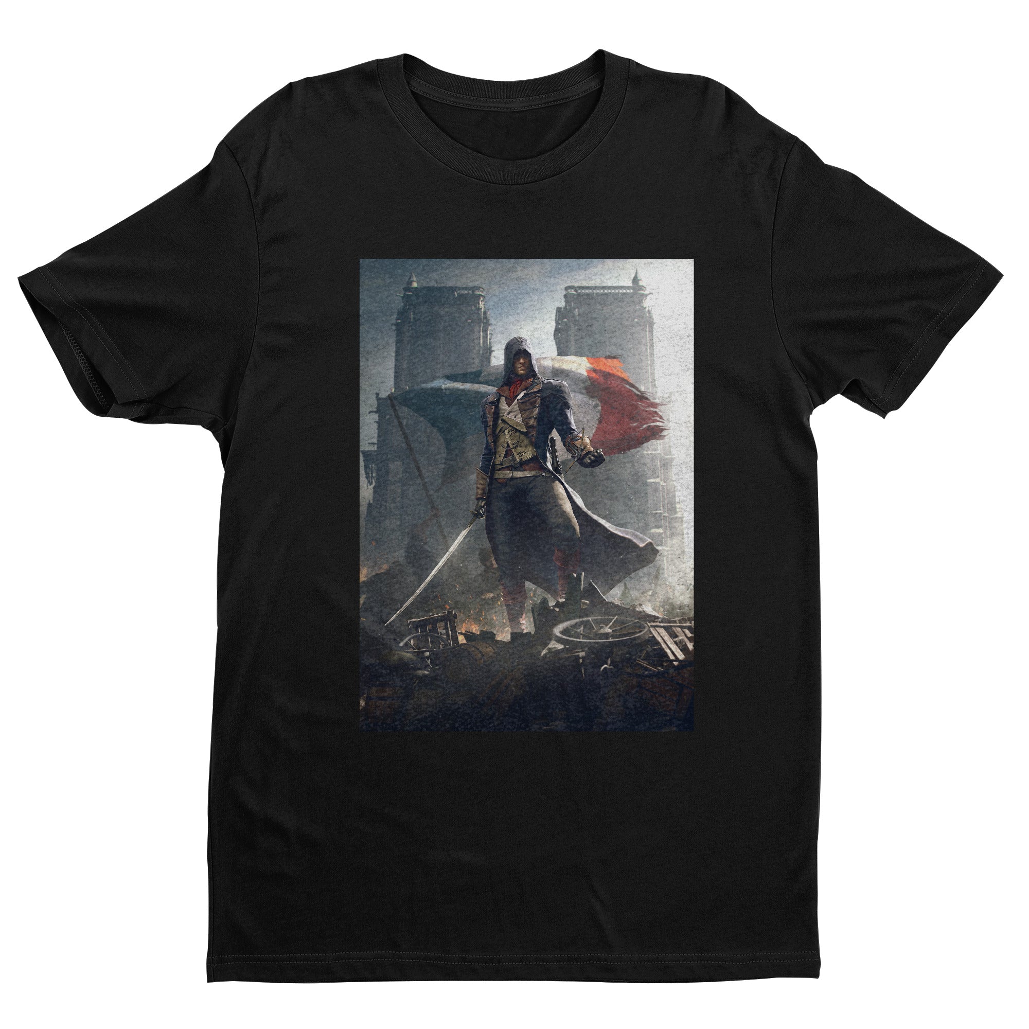 Assassin's Creed Unity key artwork tee - black unisex t-shirt, front view