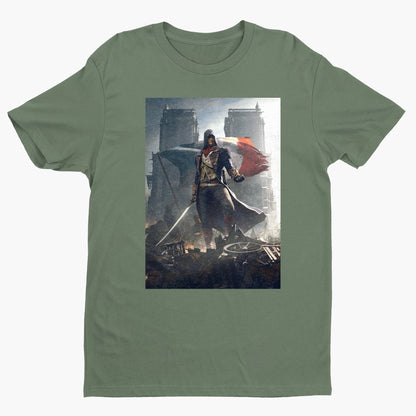 Assassin's Creed Unity key artwork tee - green unisex t-shirt, front view