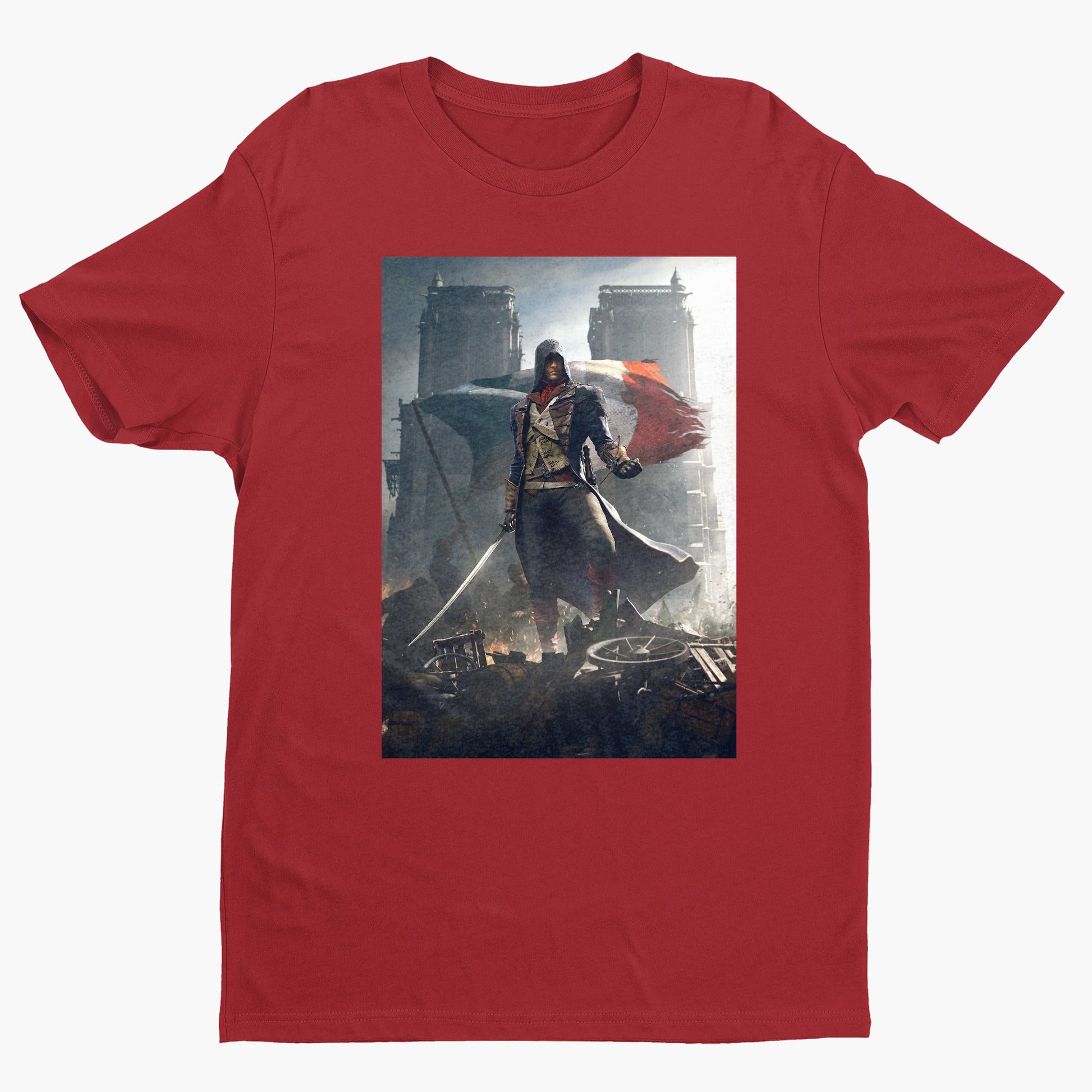 Assassin's Creed Unity key artwork tee - red unisex t-shirt, front view
