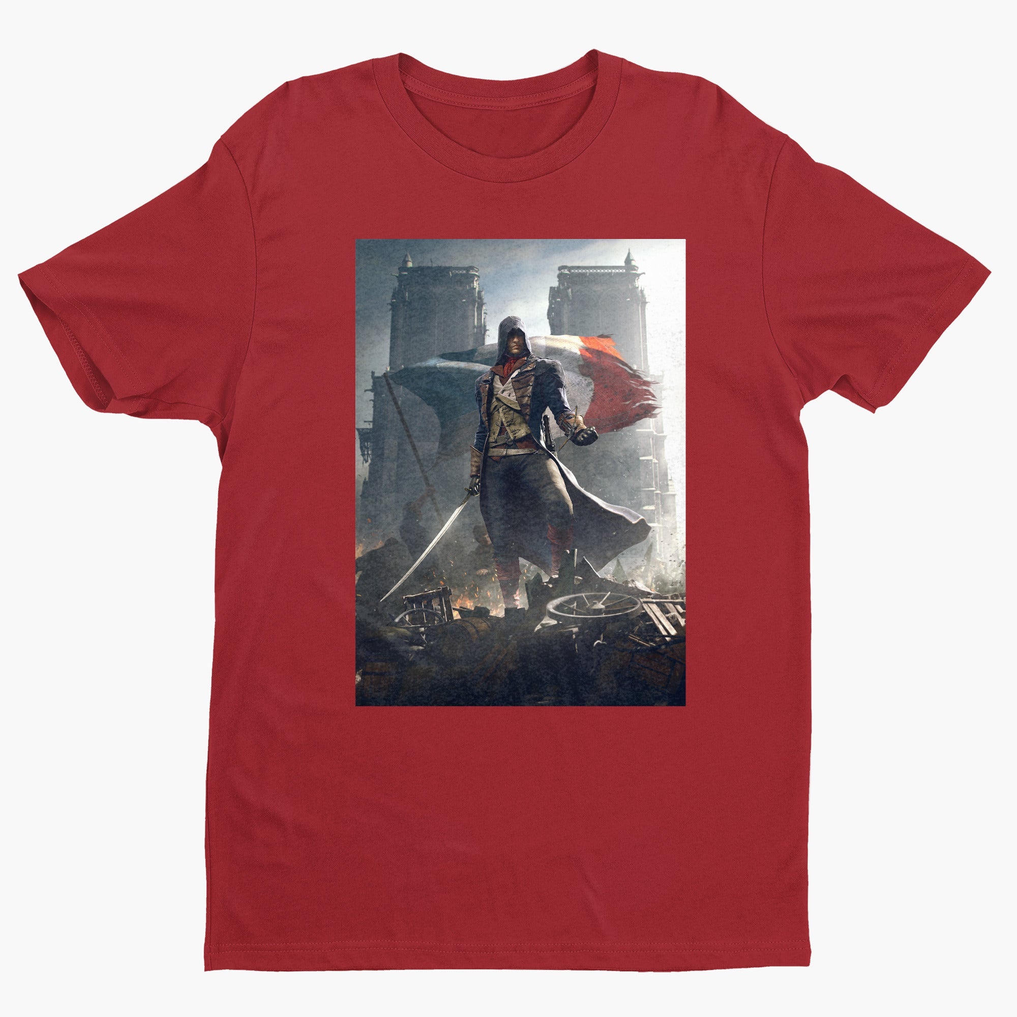 Assassin's Creed Unity key artwork tee - red unisex t-shirt, front view