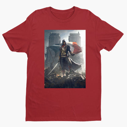 Assassin's Creed Unity key artwork tee - red unisex t-shirt, front view