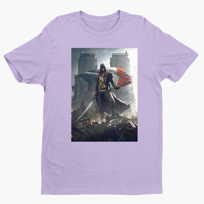 Assassin's Creed Unity key artwork tee - violet unisex t-shirt, front view