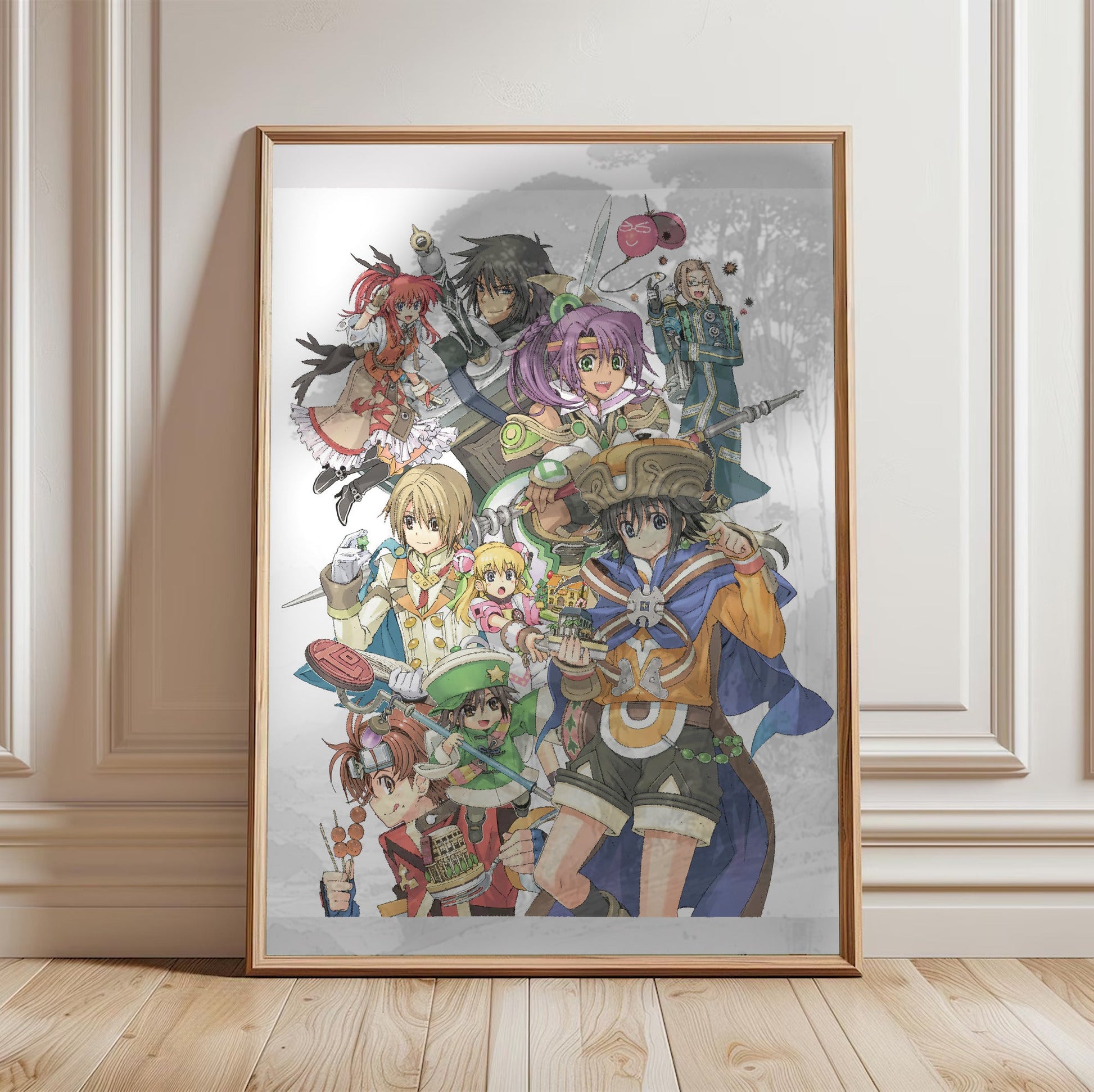 Atelier Annie Alchemists of Sera Island Character Illustration in a light oak frame leaning against a white wall