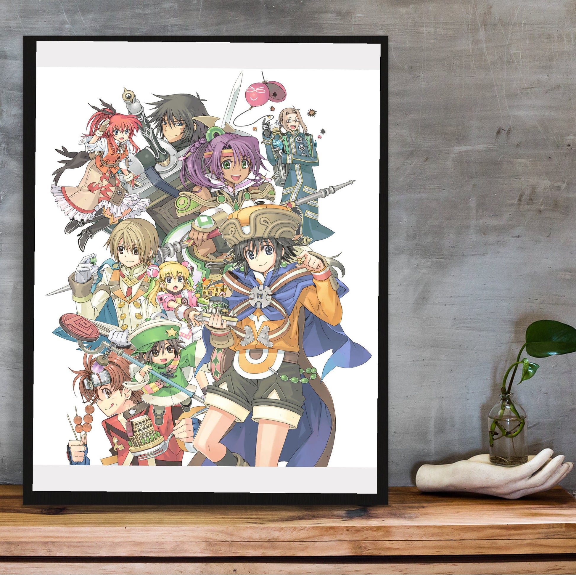 Atelier Annie Alchemists of Sera Island Character Illustration in a black frame on a wooden shelf against concrete