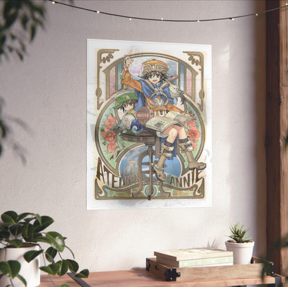 Atelier Annie Alchemists of Sera Island Official Cover Art unframed on a white wall above a desk