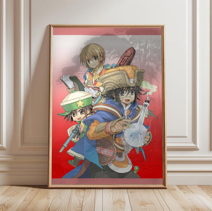 Atelier Annie Alchemists of Sera Island Official Key Art in a light oak frame leaning against a white wall