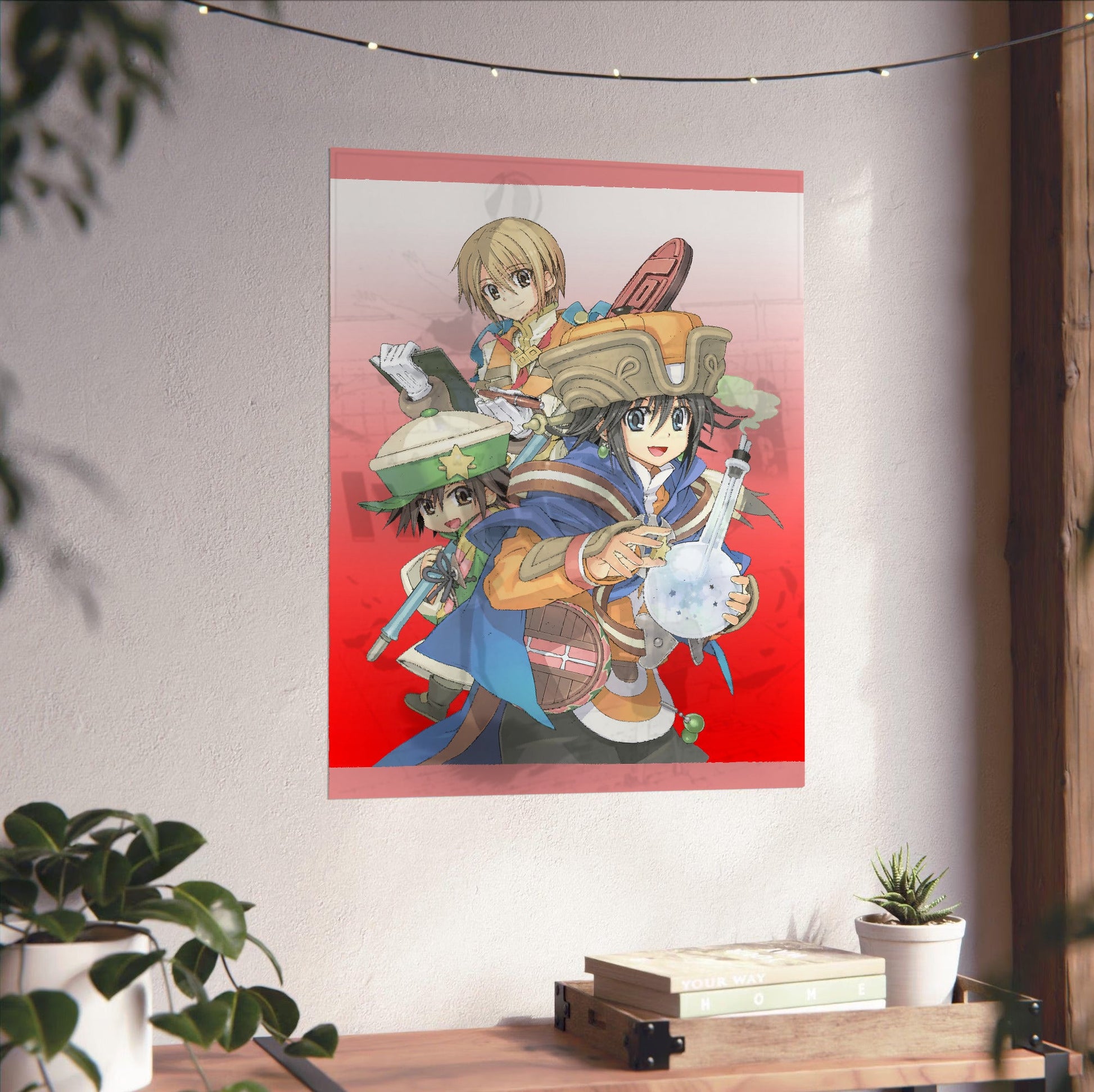 Atelier Annie Alchemists of Sera Island Official Key Art unframed on a white wall above a desk