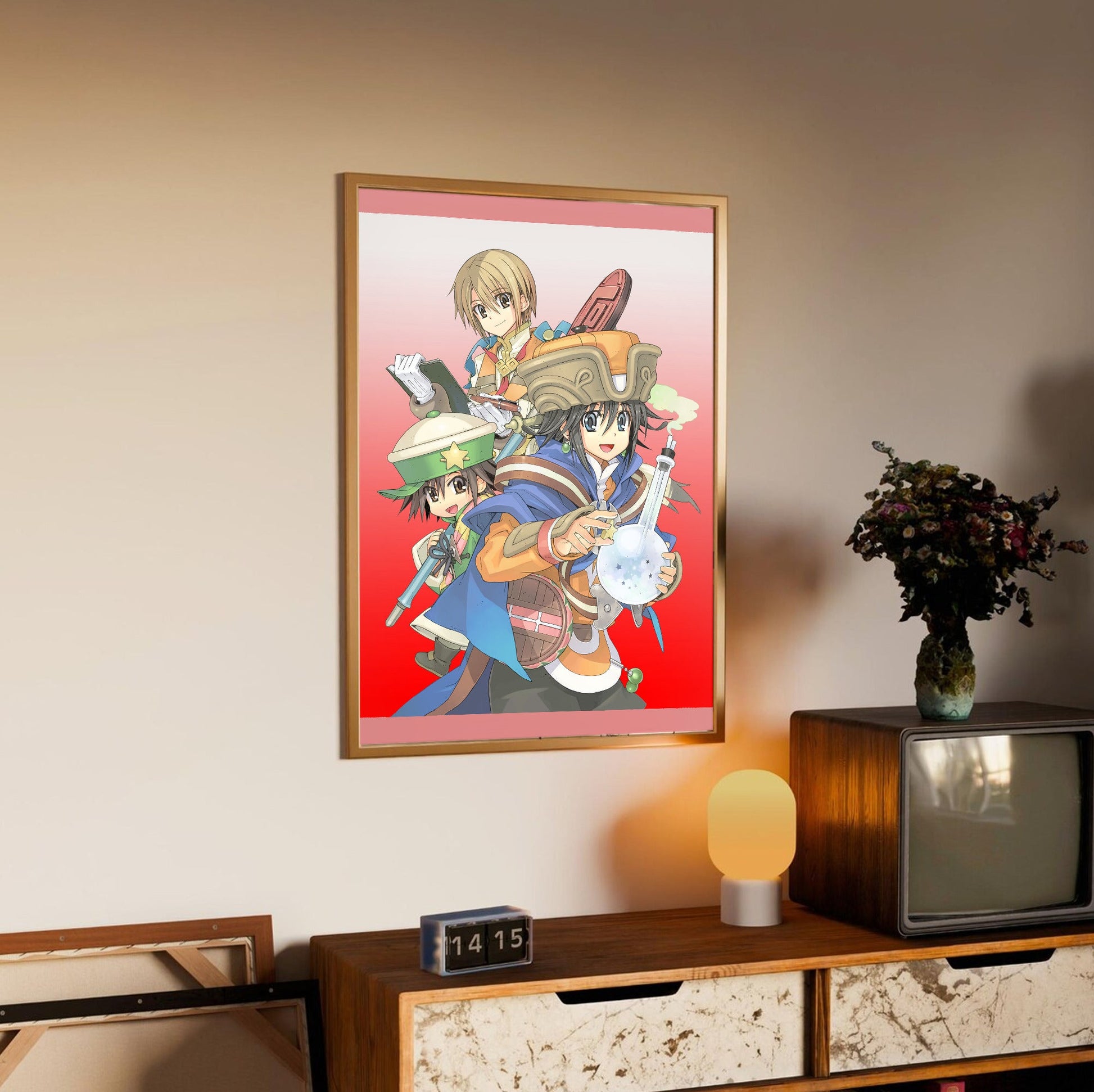 Atelier Annie Alchemists of Sera Island Official Key Art in an oak frame above a sideboard