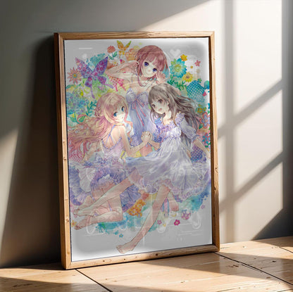 Atelier Arland Series Deluxe Pack Limited Illustration by Mel Kishida in an oak frame leaning on a wooden floor