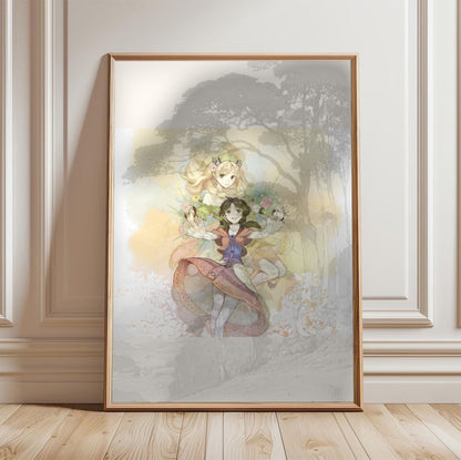 Atelier Ayesha The Alchemist of Dusk DX Main Visual by Hidari in a light oak frame leaning against a white wall