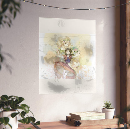 Atelier Ayesha The Alchemist of Dusk DX Main Visual by Hidari unframed on a white wall above a desk