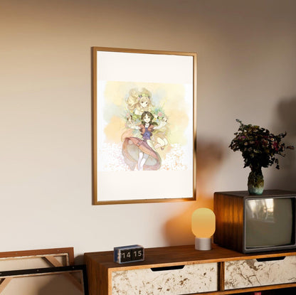 Atelier Ayesha The Alchemist of Dusk DX Main Visual by Hidari in an oak frame above a sideboard
