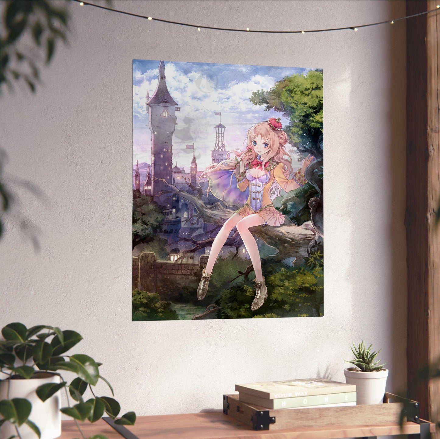 Atelier Meruru The Apprentice of Arland Cover Art by Mel Kishida unframed on a white wall above a desk