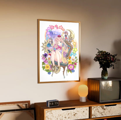 Atelier Meruru The Apprentice of Arland Merurulince Art by Mel Kishida in an oak frame above a sideboard