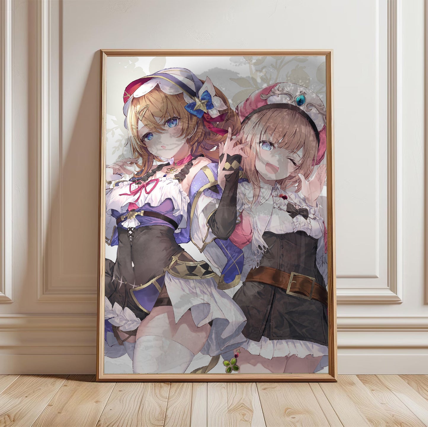 Atelier Resleriana Resna and Rorona by fal_maro in a light oak frame leaning against a white wall