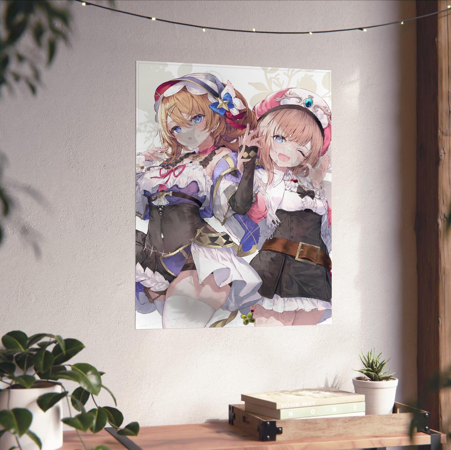 Atelier Resleriana Resna and Rorona by fal_maro unframed on a white wall above a desk