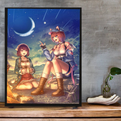 Atelier Resleriana The Red Alchemist and the White Guardian Illustration 7 in a black frame on a wooden shelf against concrete