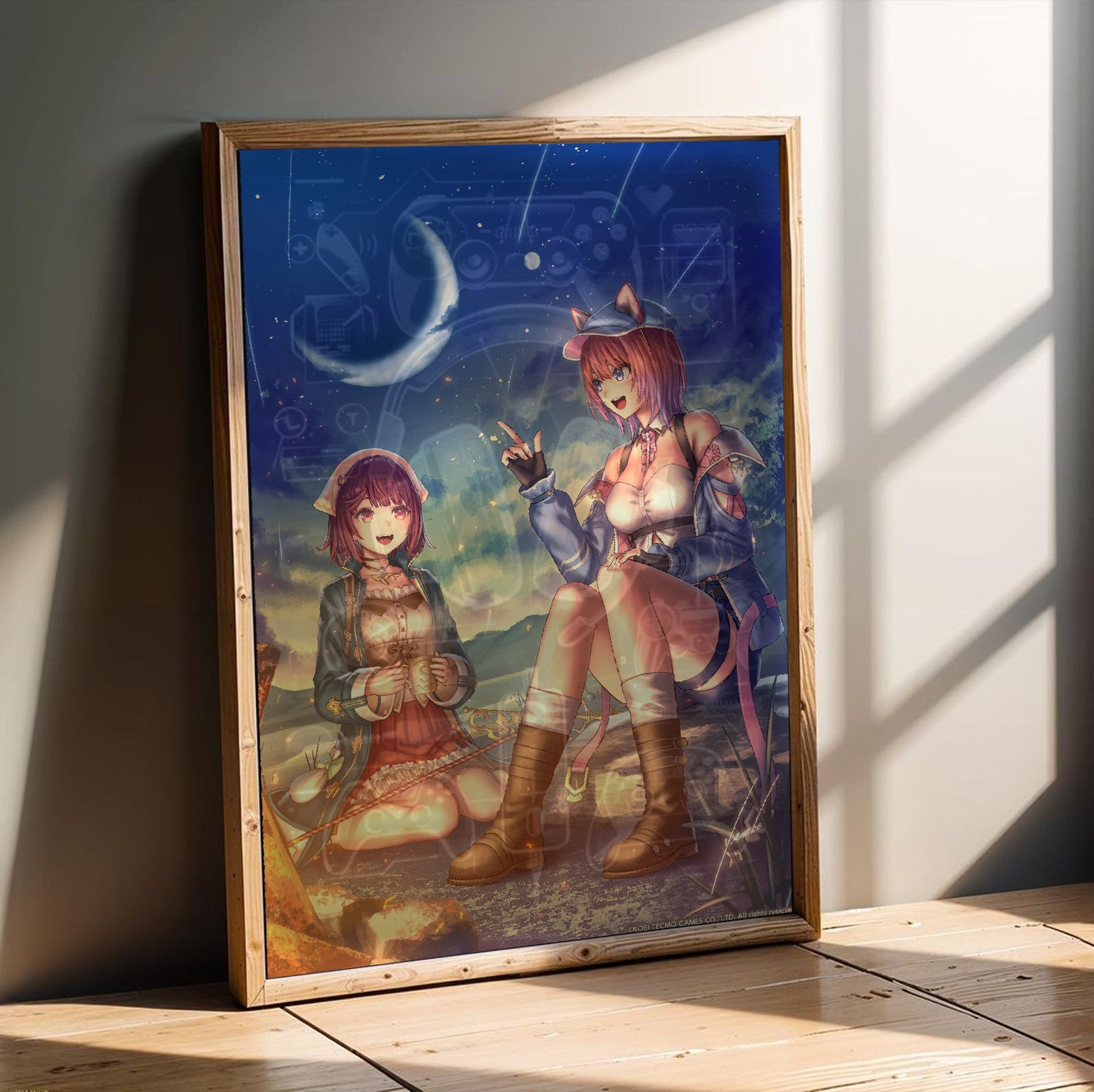 Atelier Resleriana The Red Alchemist and the White Guardian Illustration 7 in an oak frame leaning on a wooden floor