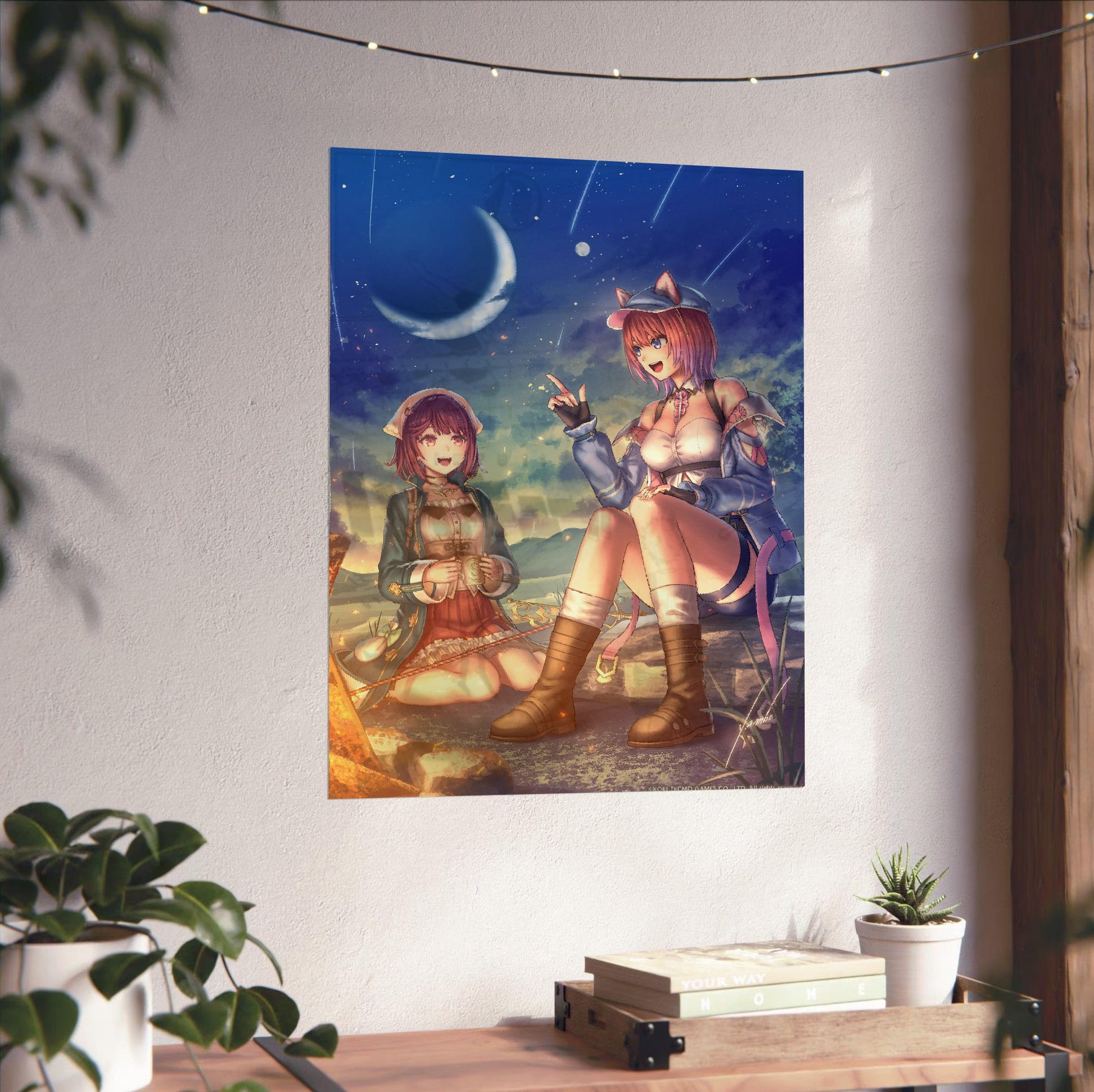 Atelier Resleriana The Red Alchemist and the White Guardian Illustration 7 unframed on a white wall above a desk