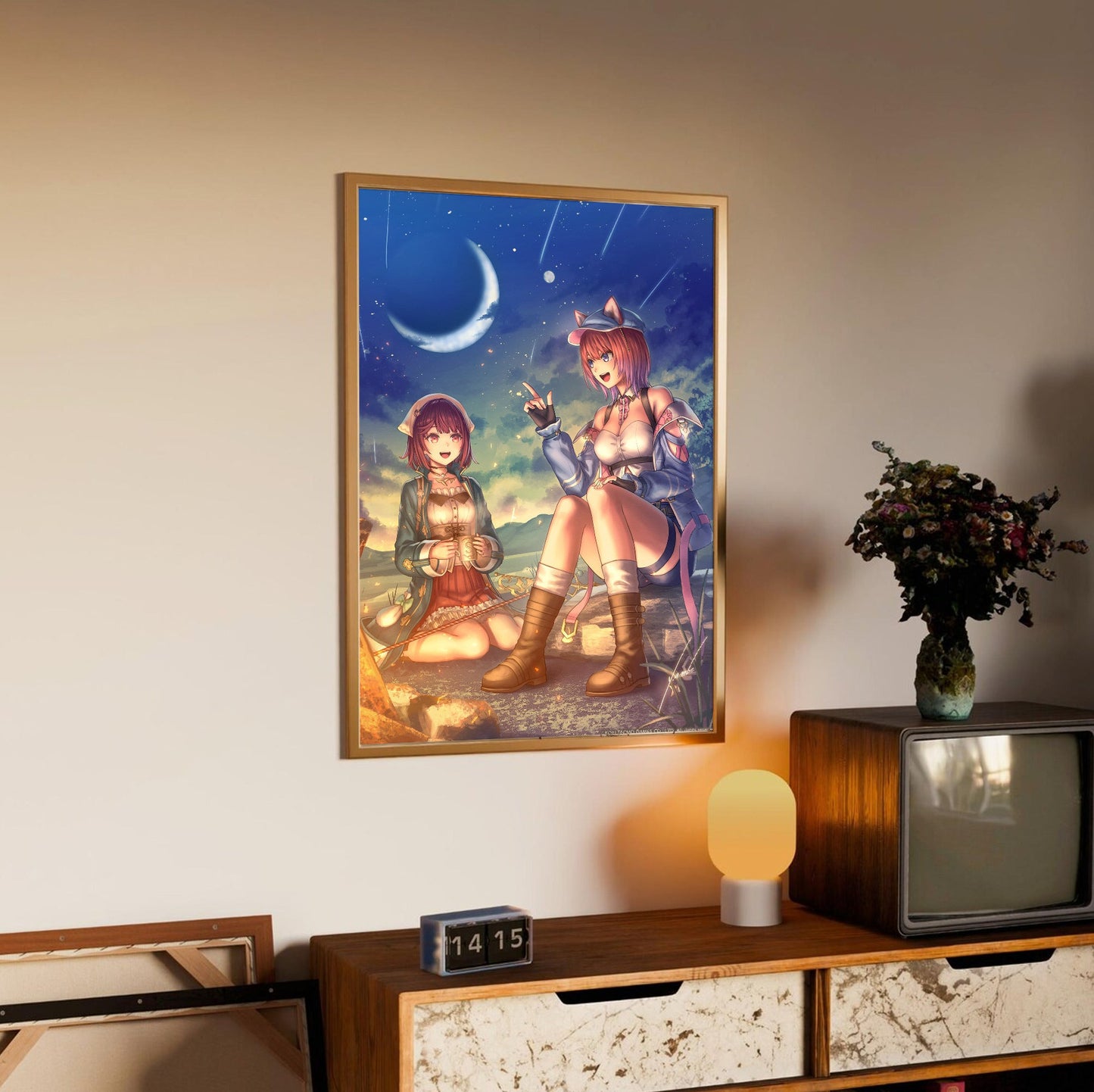 Atelier Resleriana The Red Alchemist and the White Guardian Illustration 7 in an oak frame above a sideboard