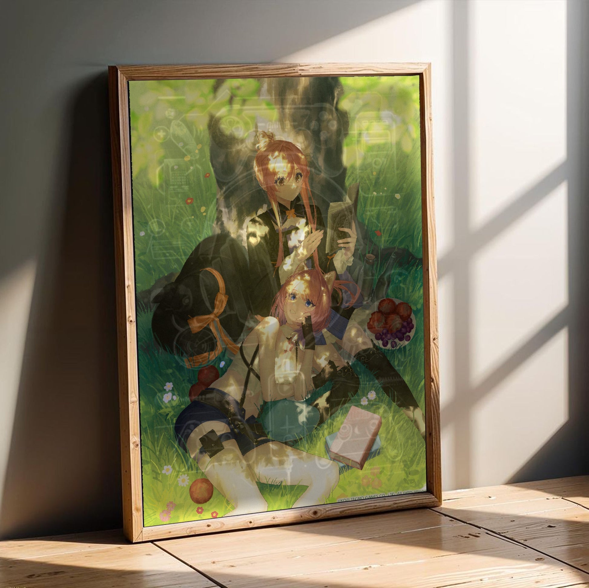 Atelier Resleriana The Red Alchemist and the White Guardian Illustration 8 in an oak frame leaning on a wooden floor