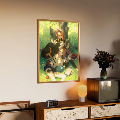 Atelier Resleriana The Red Alchemist and the White Guardian Illustration 8 in an oak frame above a sideboard