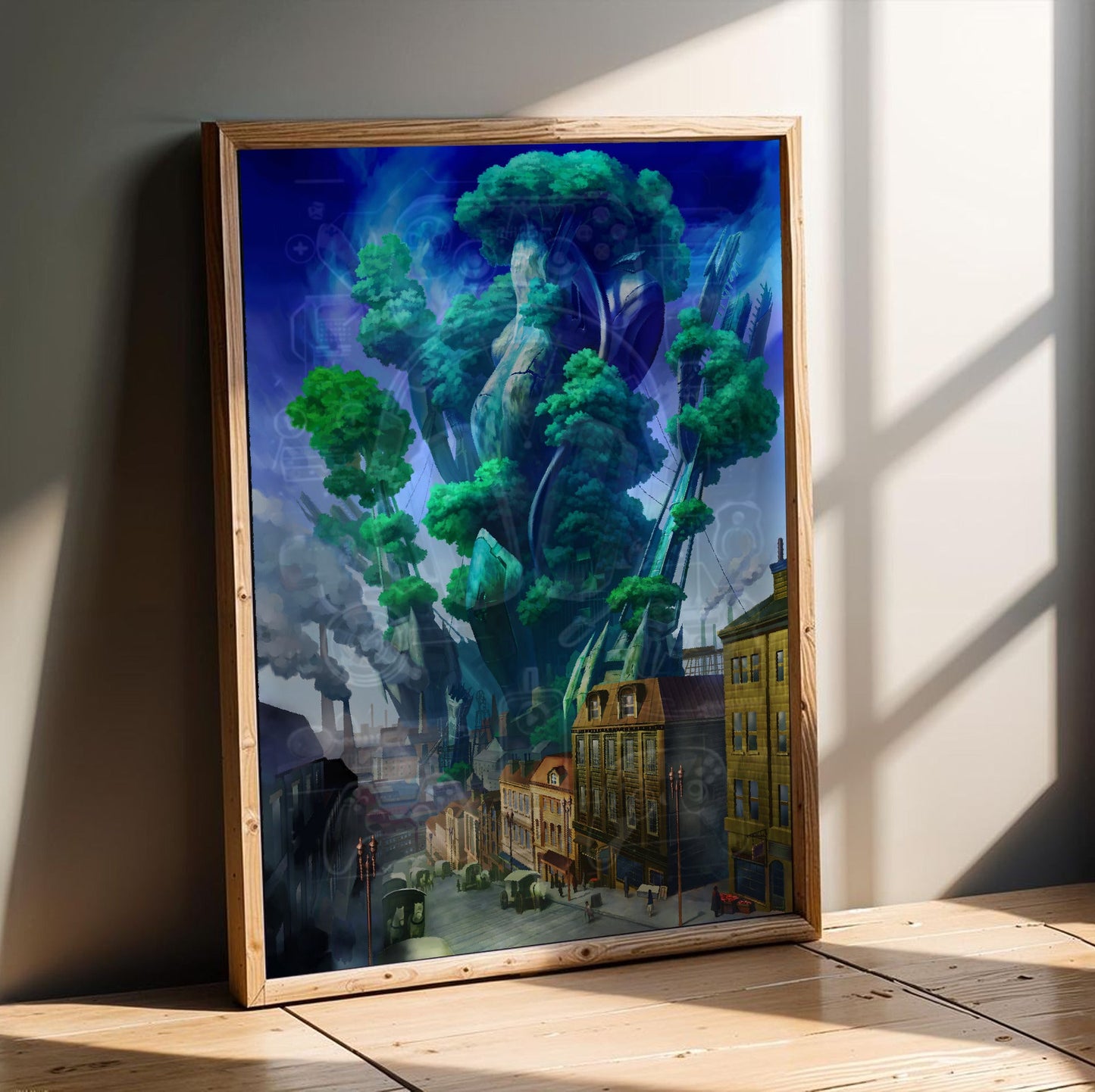 Atelier Rorona Plus The Alchemist of Arland City Visual in an oak frame leaning on a wooden floor
