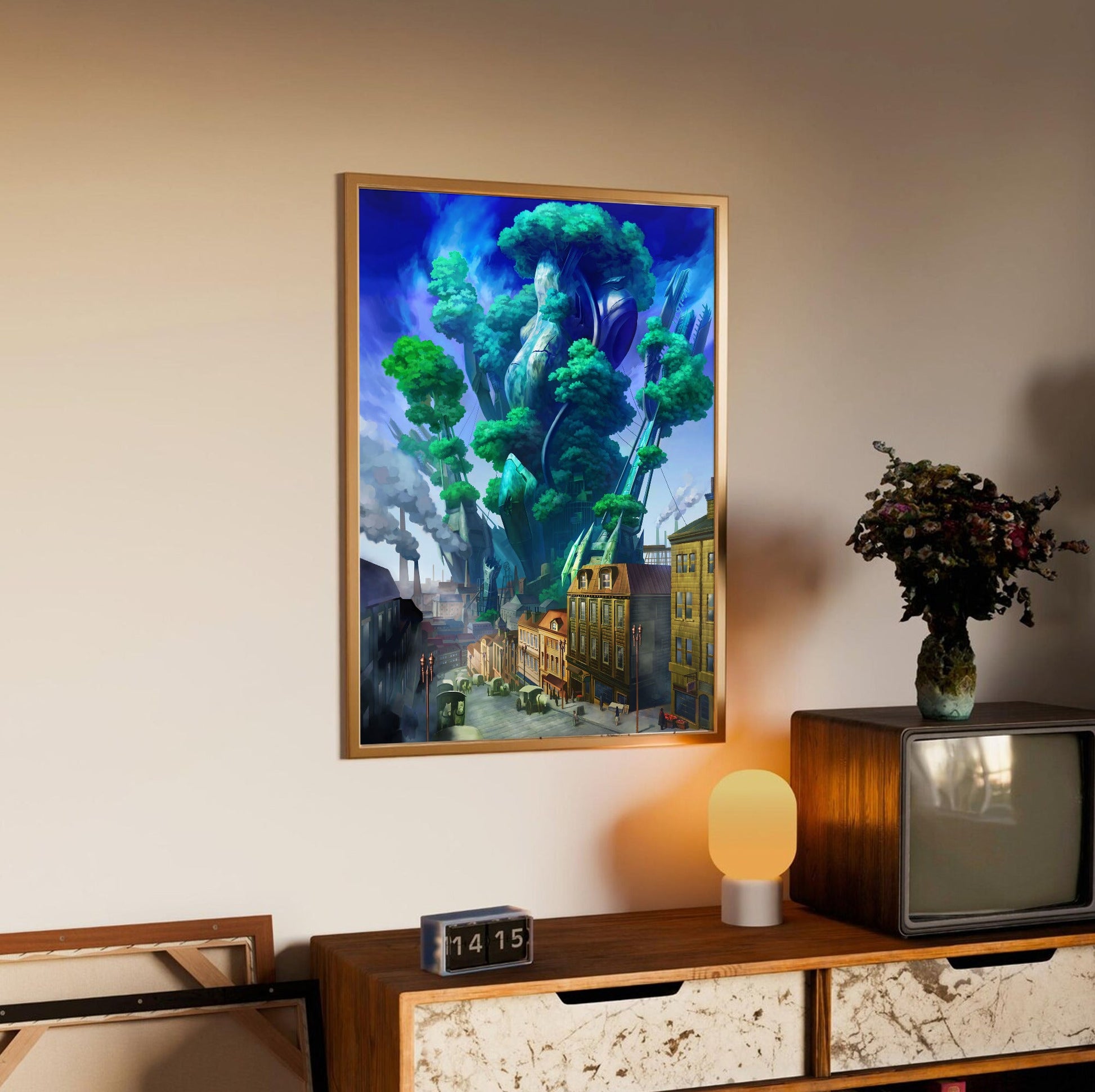 Atelier Rorona Plus The Alchemist of Arland City Visual in an oak frame above a sideboard