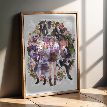 Atelier Rorona Plus The Alchemist of Arland Key Art by Mel Kishida in an oak frame leaning on a wooden floor