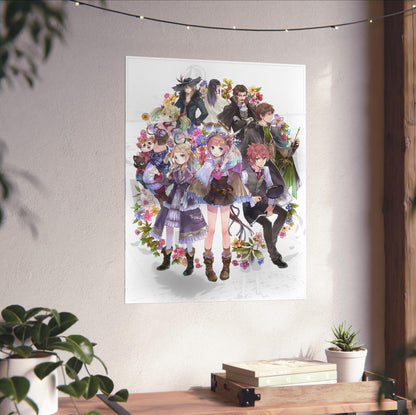 Atelier Rorona Plus The Alchemist of Arland Key Art by Mel Kishida unframed on a white wall above a desk