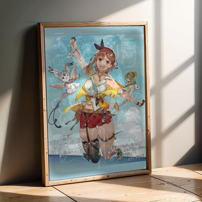 Atelier Ryza 2 Lost Legends and the Secret Fairy Illustration by Toridamono in an oak frame leaning on a wooden floor