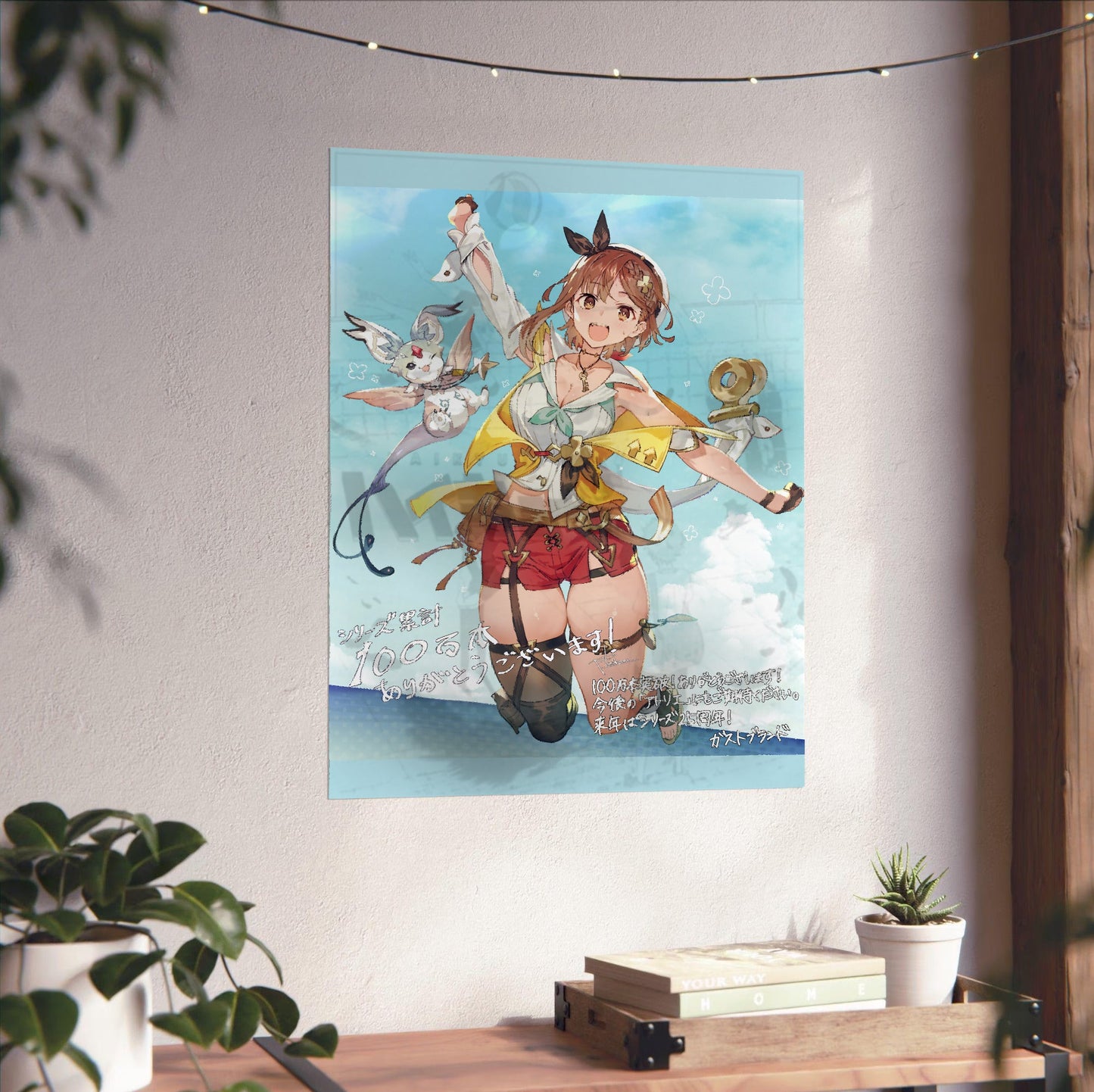 Atelier Ryza 2 Lost Legends and the Secret Fairy Illustration by Toridamono unframed on a white wall above a desk
